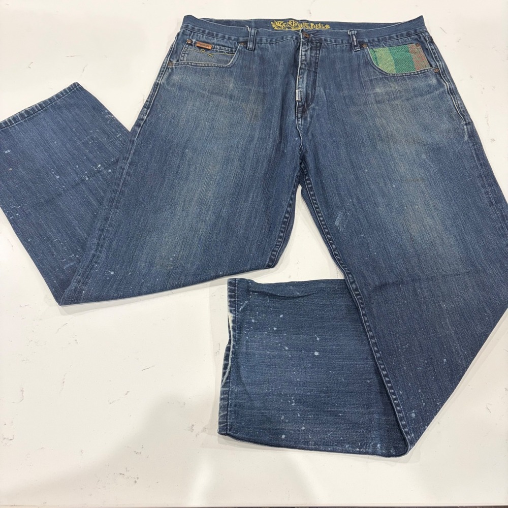 LRG Sustain Life Men 42 Organic Cotton Embroidered Lion Paint Splatter Jeans Y2K